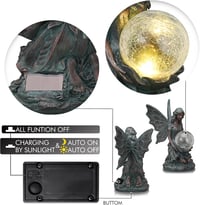 TERESA'S COLLECTIONS Kerti Tündér Szobor - 26 cm Bronz Angyalfigura Napelemes Világítással, Levehető Szárnyakkal, Műgyantából Készült Kültér 5