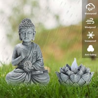 TERESA'S COLLECTIONS meditáló Buddha szobor napelemes lótusszal, 2 db - 38 cm 5