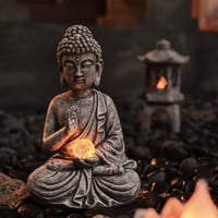 TERESA'S COLLECTIONS meditáló Buddha szobor napelemes lótusszal, 2 db - 38 cm 2