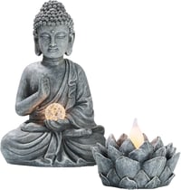 TERESA'S COLLECTIONS meditáló Buddha szobor napelemes lótusszal, 2 db - 38 cm 1