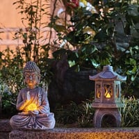 TERESA'S COLLECTIONS meditáló Buddha szobor napelemes lótusszal, 2 db - 38 cm 4
