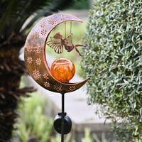 TERESA'S COLLECTIONS Napelemes Kerti Lámpa, 100 cm Magas Fémes Holdas LED Üveggolyó Vízálló Kültéri Világítás 8
