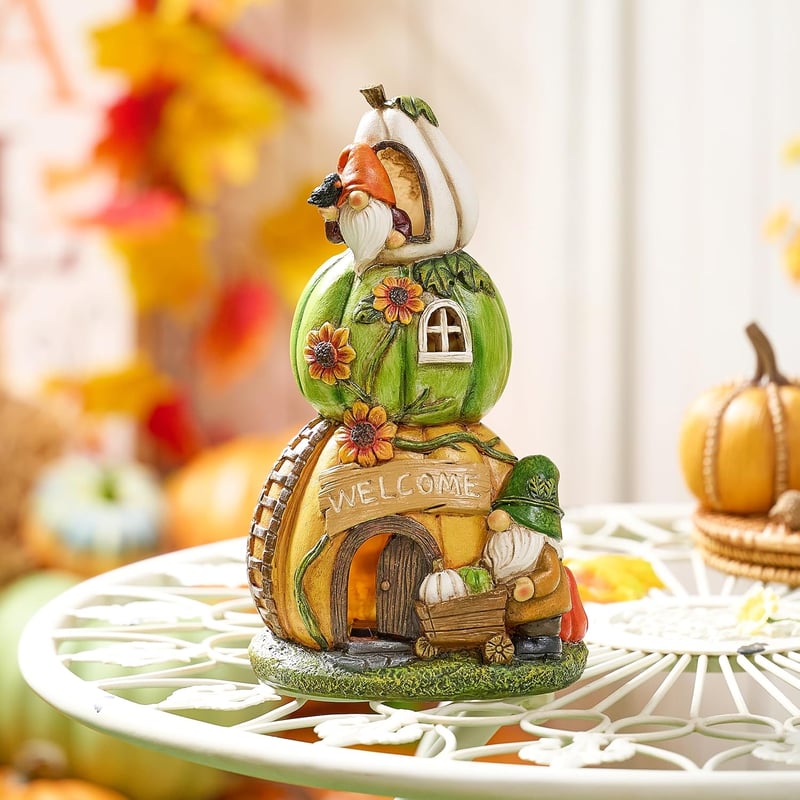 TERESA'S COLLECTIONS Napelemes Tökös Dekoráció Kerti Figura Őszi Dekor Halloweenre