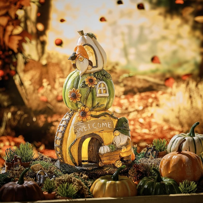 TERESA'S COLLECTIONS Napelemes Tökös Dekoráció Kerti Figura Őszi Dekor Halloweenre