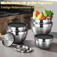 Terlulu 5 részes rozsdamentes acél keverőtál készlet légmentes fedéllel, 3 reszelő betéttel, 0,7-4,5L, egymásba rakható, mosogatógépben mosh 6