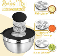 Terlulu 5 részes rozsdamentes acél keverőtál készlet légmentes fedéllel, 3 reszelő betéttel, 0,7-4,5L, egymásba rakható, mosogatógépben mosh 2