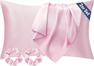 Seiwohl szatén párnahuzat hajpánttal - 80x80 cm - bézs - 2 db + 2 hajpánt