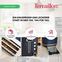 TERRAILLON New Moon hosszú kenyérpirító, 2 extra nagy nyílás, 6 fokozat, 1550W, rozsdamentes acél, kék 3