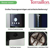 Terraillon - New Moon Programmable Electric Drip Coffee Maker Glass Jug 1080W Capacity 1.25L Keep Warm Function Anti Drip Removable Filter Painted Body 4