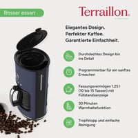 Terraillon - New Moon Programmable Electric Drip Coffee Maker Glass Jug 1080W Capacity 1.25L Keep Warm Function Anti Drip Removable Filter Painted Body 3