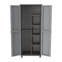 Dulap de depozitare din plastic Terry Jwood 368 cu compartiment pentru mătură, 2 uși, 4 rafturi, pentru utilizare în interior și exterior, gri porumbel, 68x37,5x170 cm 4