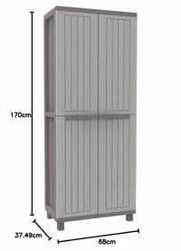 Dulap de depozitare din plastic Terry Jwood 368 cu compartiment pentru mătură, 2 uși, 4 rafturi, pentru utilizare în interior și exterior, gri porumbel, 68x37,5x170 cm 3