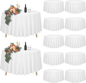Teruntrue 12 fețe de masă rotunde albe, 90 inch, diametru 228 cm, poliester, lavabile, pentru nunți, banchete, evenimente și restaurante