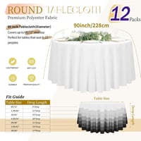 Teruntrue 12 fețe de masă rotunde albe, 90 inch, diametru 228 cm, poliester, lavabile, pentru nunți, banchete, evenimente și restaurante 2