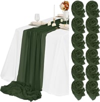 Teruntrue 12 bucăți drum de masă verde vânătoresc, 55 x 300 cm, față de masă boho din material tip tifon, aspect natural și fin, decorațiune de masă pentru nuntă, petrecere, baby shower 1