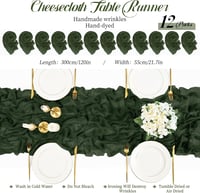 Teruntrue 12 bucăți drum de masă verde vânătoresc, 55 x 300 cm, față de masă boho din material tip tifon, aspect natural și fin, decorațiune de masă pentru nuntă, petrecere, baby shower 2