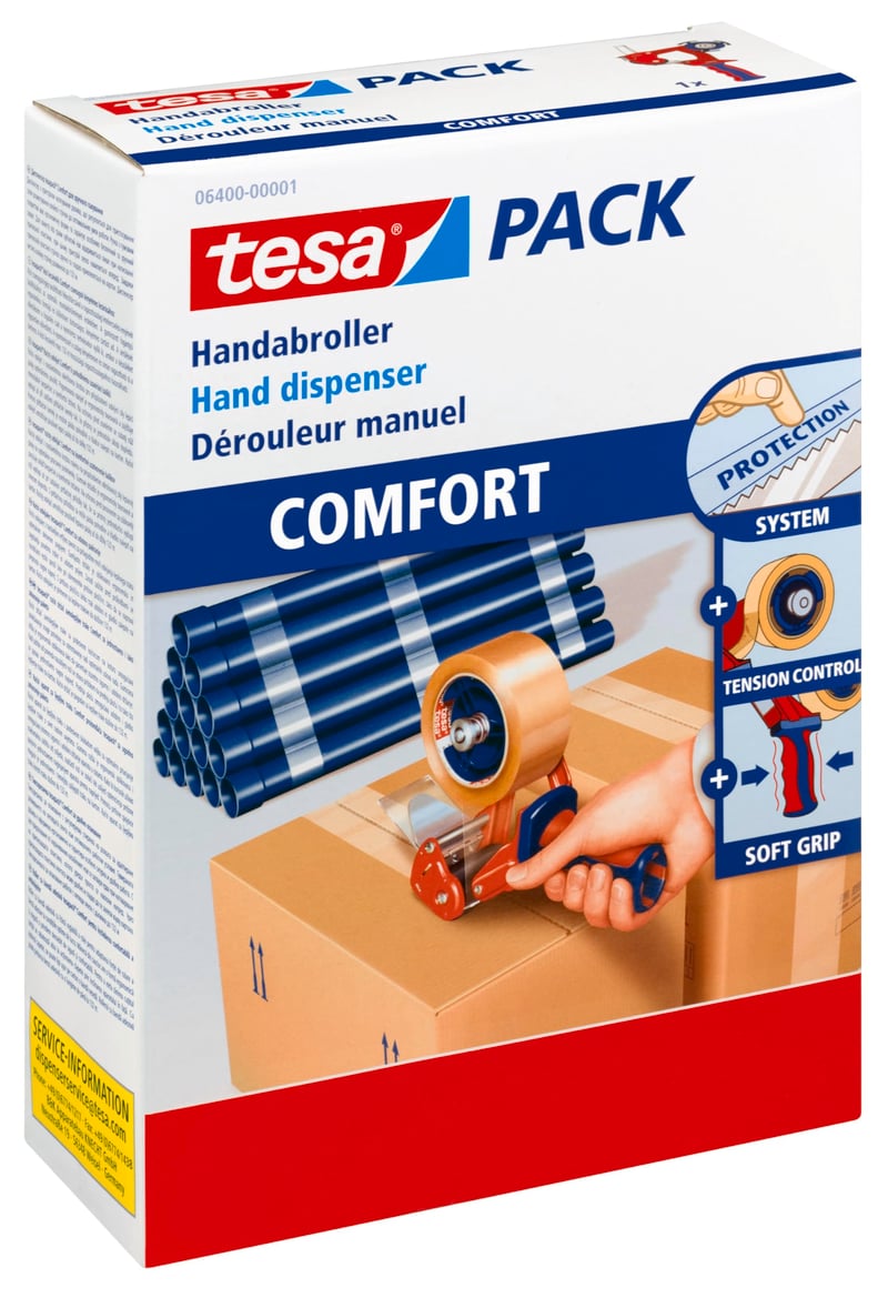 tesa 6400 Comfort Odvíjač baliacej pásky - Profesionálny ručný odvíjač pre 50 mm pásky - Pevné a odolné prevedenie