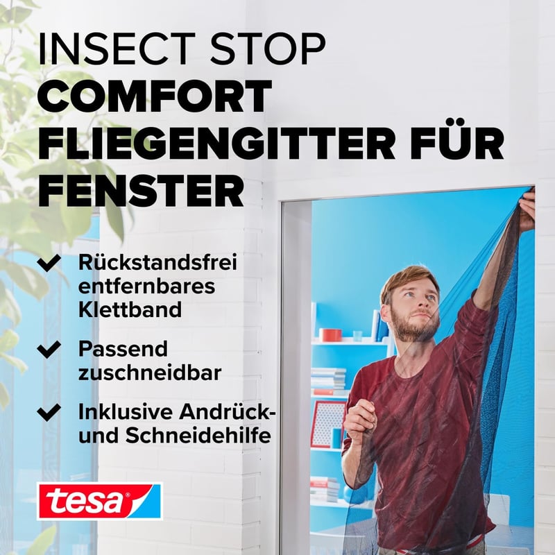 tesa Comfort Szúnyogháló Ablakra Tépőzár Szalag 1,3m x 1,5m Fekete