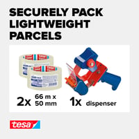 tesa baliaca páska s odvíjačom – priehľadná – 2 x 66 m x 50 mm 3