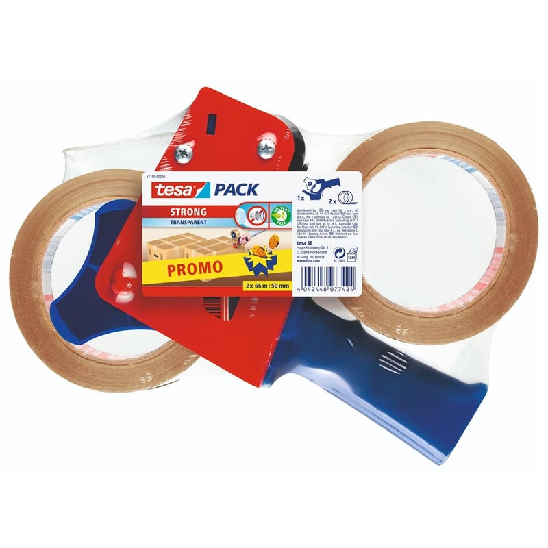 tesa baliaca páska s odvíjačom – priehľadná – 2 x 66 m x 50 mm