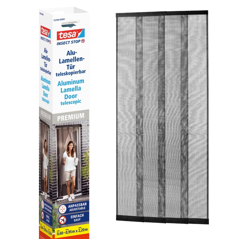 Perdea împotriva insectelor cu lamele tesa INSECT STOP Premium – Antracit, 95x220 cm – Pentru balcon și ușă de terasă, fixare telescopică fără găurire