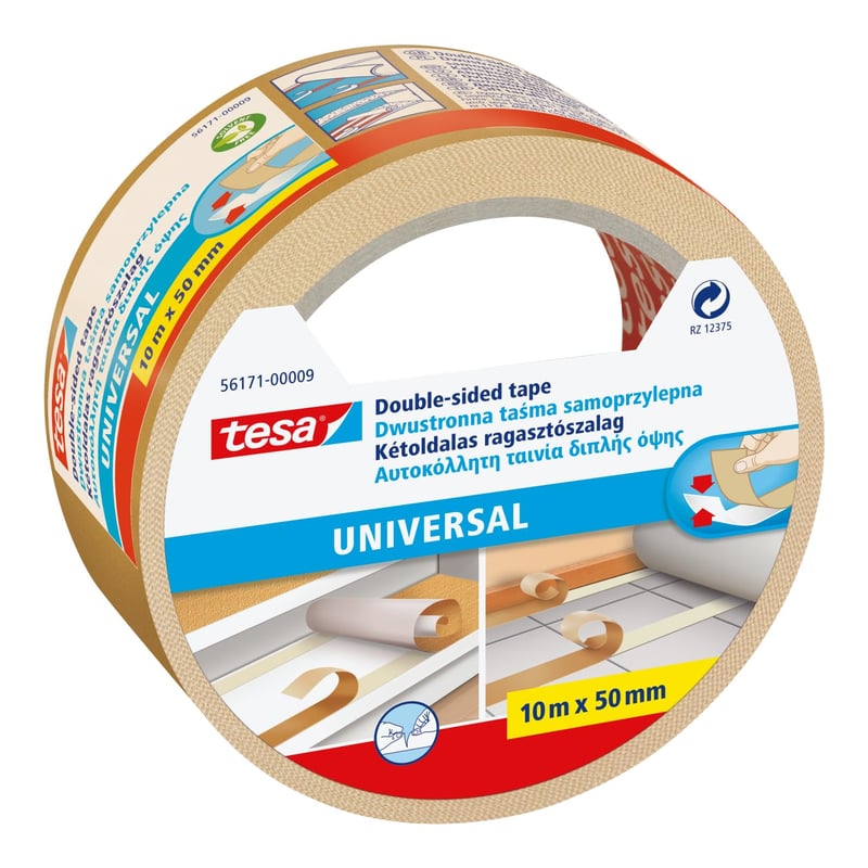 tesa obojstranná lepiaca páska Universal - na balenie, dekorovanie, koberce a ručné práce - 10 m x 50 mm