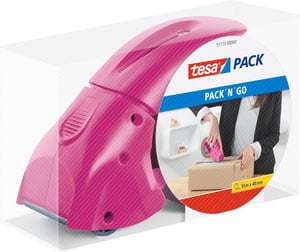 tesa Pack 'n' Go ručni aplikator trake, sa trakom 50 m x 50 mm - ružičasti