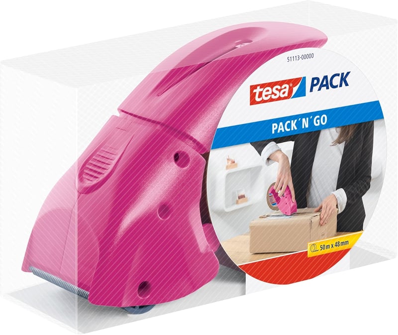 tesa Pack 'n' Go kézi szalagadagoló csomagoláshoz - Pink, Single