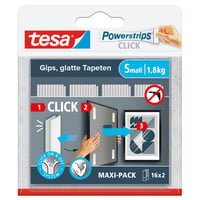 Benzi adezive tesa Powerstrips CLICK Small - 16 x 2 bucăți, reutilizabile, se îndepărtează fără urme 1