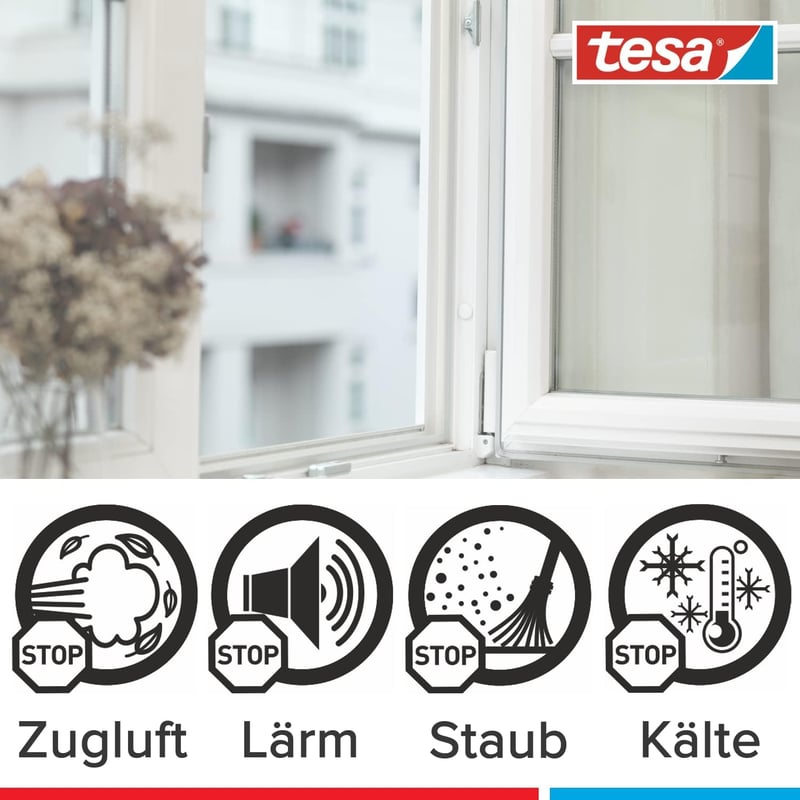 tesamoll Prémium Flexibilis Tömítőszalag - Ajtó és Ablak Résekhez, 1-7 mm, Öntapadós, Vízálló, Huzat, Por és Zaj Ellen, Átlátszó, 6m