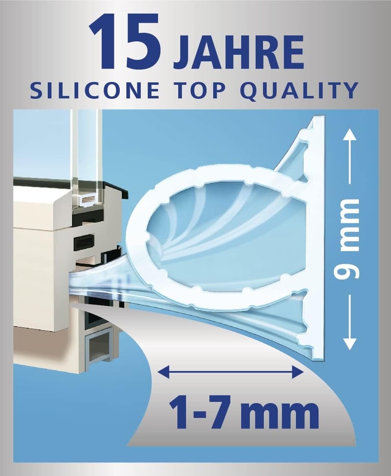 tesamoll Prémium Flexibilis Tömítőszalag - Ajtó és Ablak Résekhez, 1-7 mm, Öntapadós, Vízálló, Huzat, Por és Zaj Ellen, Átlátszó, 6m
