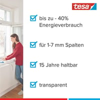 tesamoll Prémium Flexibilis Tömítőszalag - Ajtó és Ablak Résekhez, 1-7 mm, Öntapadós, Vízálló, Huzat, Por és Zaj Ellen, Átlátszó, 6m 2