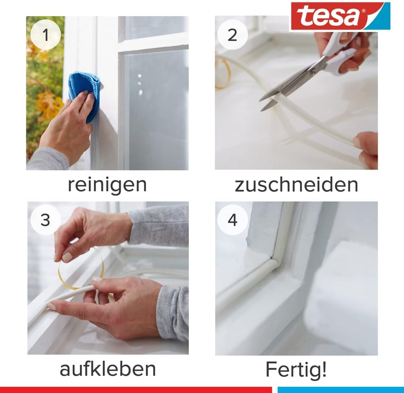 tesamoll Prémium Flexibilis Tömítőszalag - Ajtó és Ablak Résekhez, 1-7 mm, Öntapadós, Vízálló, Huzat, Por és Zaj Ellen, Átlátszó, 6m