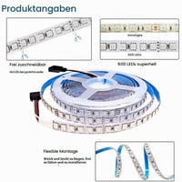 Tesfish 24V RGB LED szalag 5 m, SMD 5050 IP20, 600 LED, színváltós fénycsík hálószobába, konyhába, dekorációhoz 4
