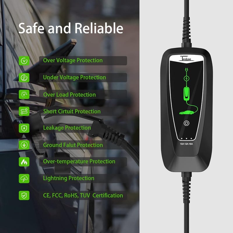 Teskee Type 2 Schuko 3.68 kW hordozható EV töltőkábel 16A 6m IP65