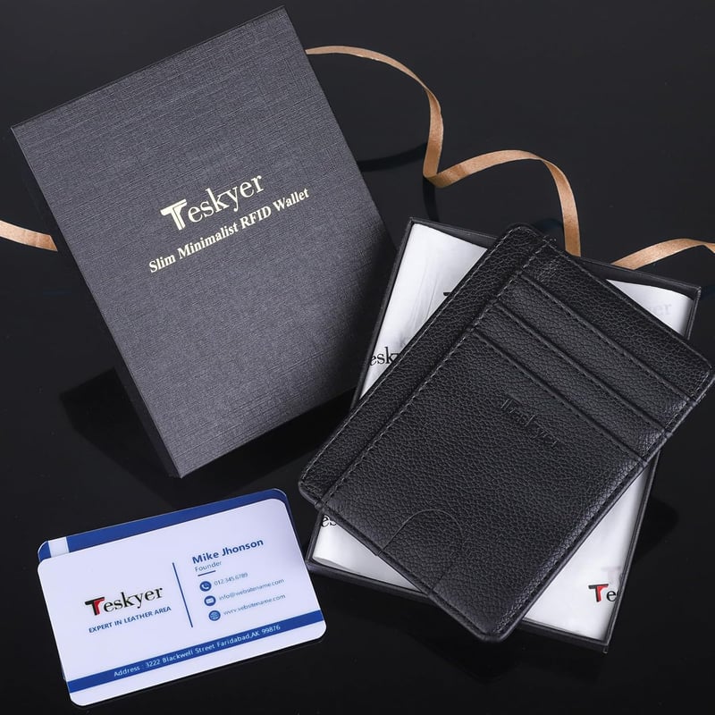 Teskyer férfi mini pénztárca RFID védelemmel, fekete bőr kártyatartó