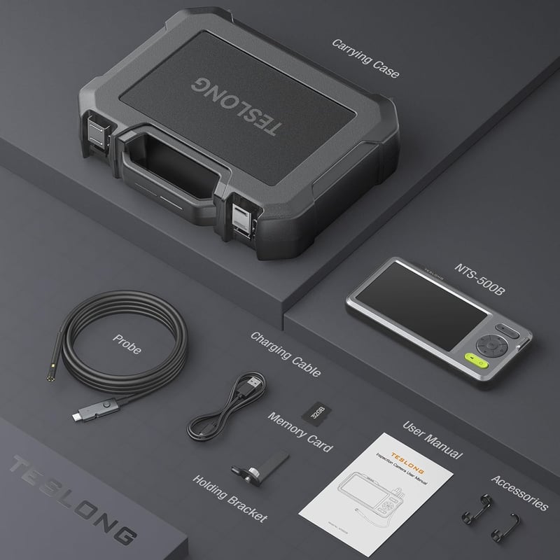 Teslong 1080P HD Kettős Lencsés Endoszkóp Kamera 5mm IP67 Vízálló Vizsgálókamera Beépített Világítással és 32GB TF Kártyával 5m Kábellel