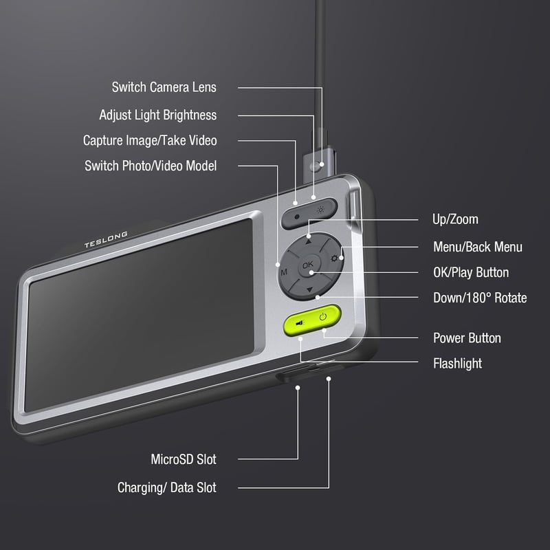 Teslong 1080P HD Kettős Lencsés Endoszkóp Kamera 5mm IP67 Vízálló Vizsgálókamera Beépített Világítással és 32GB TF Kártyával 5m Kábellel