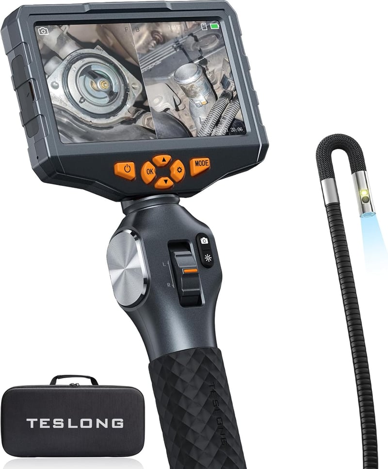TESLONG Endoszkóp Kamera Dupla Lencse 6,5mm Forgó Fej 5 Colos LCD Kijelző LED Világítás 1,55m