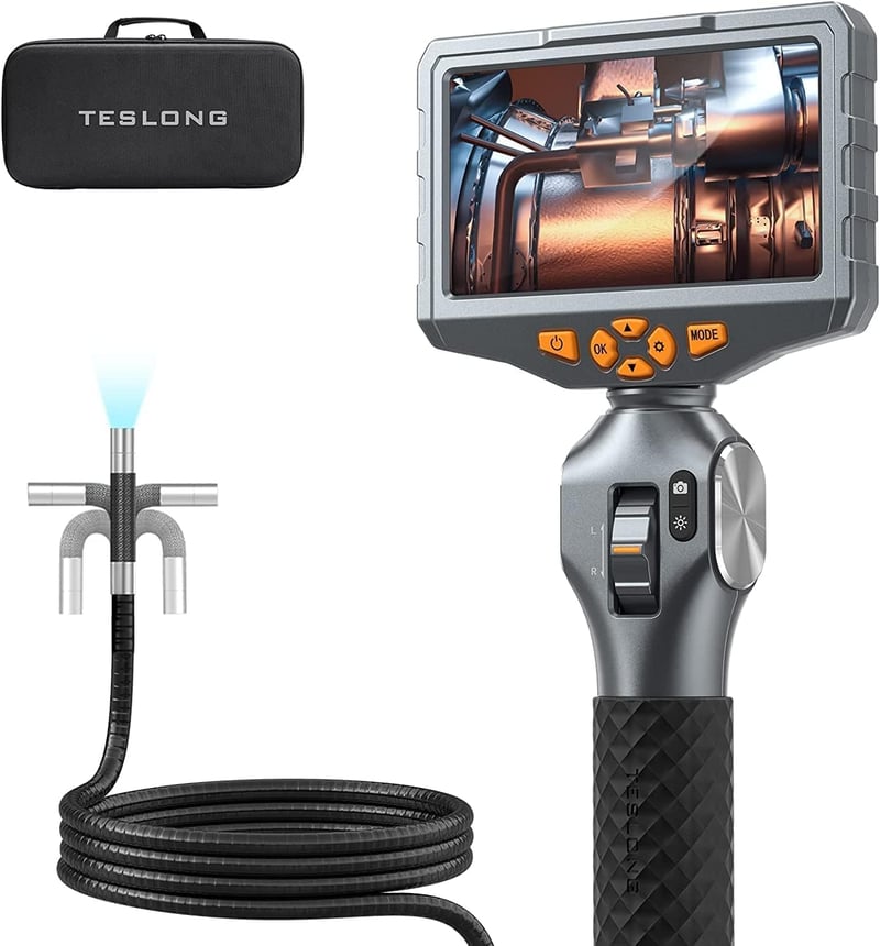 Teslong TD500 Endoscope Kamera 6,5 mm Forgatható Fejjel, 5,0" LCD Kijelzővel, LED Világítással, WiFi Csatlakozással, 1,55 m Kábellel, Hőmérs