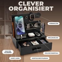 TESLYAR Drevený dokovací stojan na telefón so zásuvkou – Organizér na nočný stolík a písací stôl pre mužov, pre otca – Darček k narodeninám s držiakom na kľúče 5