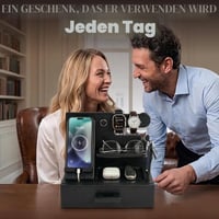 TESLYAR Drevený dokovací stojan na telefón so zásuvkou – Organizér na nočný stolík a písací stôl pre mužov, pre otca – Darček k narodeninám s držiakom na kľúče 2
