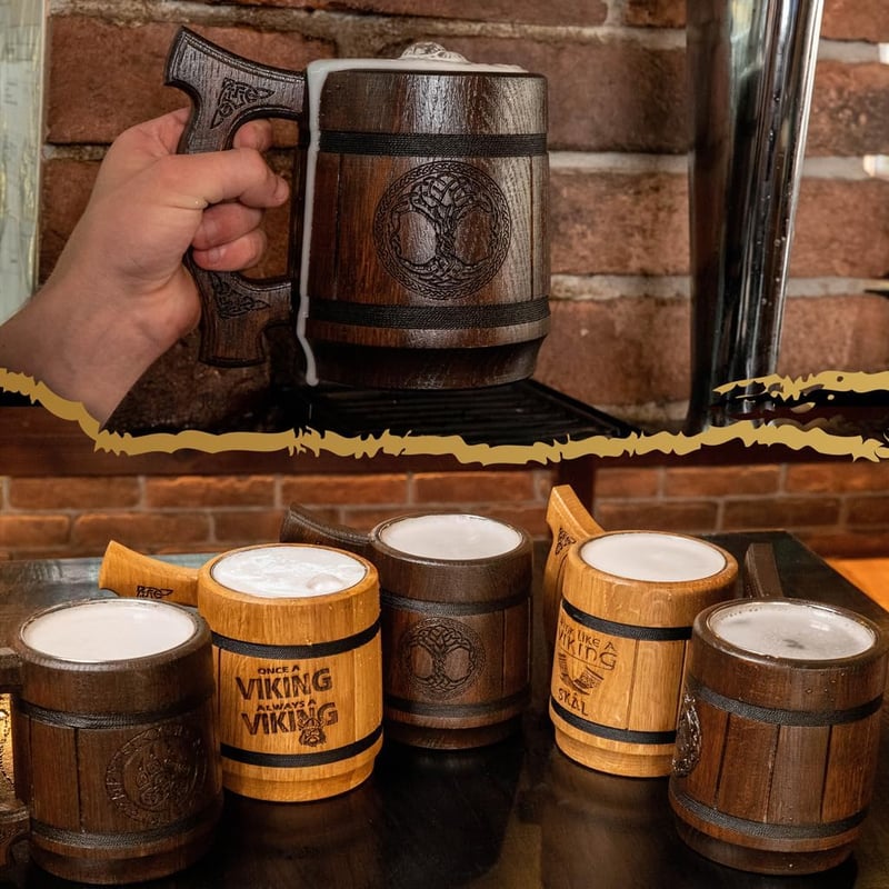 TESLYAR Viking Sörös Bögre 0,6L Fa Életfa Gravírozással Ajándék
