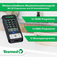 Elektrický svalový stimulátor TESMED Trio 6.5 TENS EMS, nabíjanie cez USB, 36 programov, 40 úrovní intenzity, 4 elektródy, čierno-sivý, na tlmenie bolesti 2