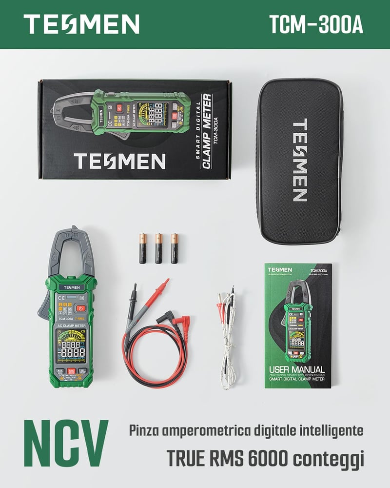 TESMEN TCM-300A Digitális Lakatfogó Multiméter AC/DC Feszültség Árammérő NCV Hőmérő
