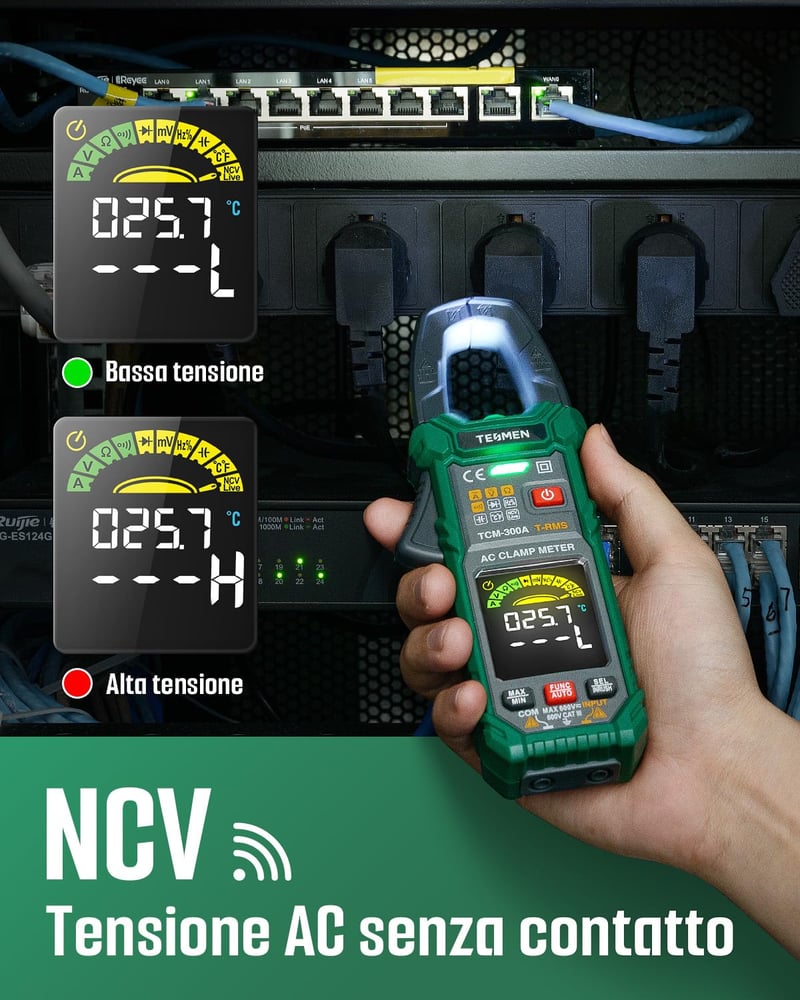 TESMEN TCM-300A Digitális Lakatfogó Multiméter AC/DC Feszültség Árammérő NCV Hőmérő