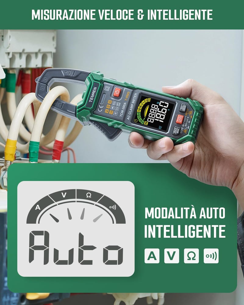 TESMEN TCM-300A Digitális Lakatfogó Multiméter AC/DC Feszültség Árammérő NCV Hőmérő