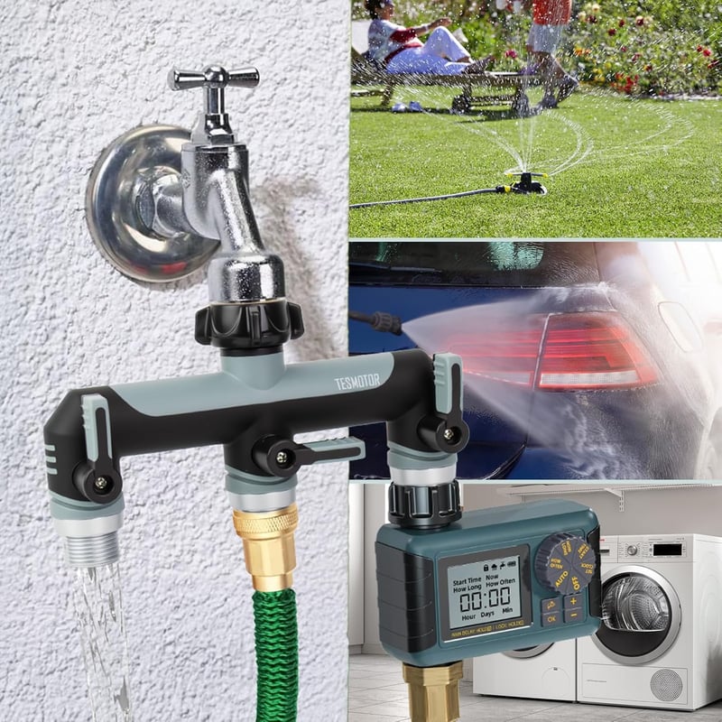 Tesmotor 3 utas vízcsap elosztó 3/4 col golyóscsappal vízáramlás szabályozáshoz - 3-way T-distributor/Grey