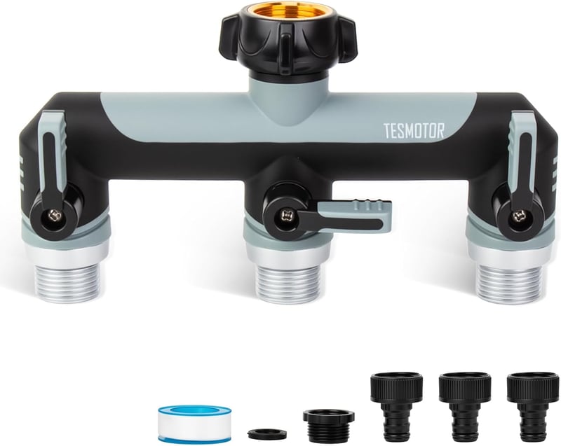 Tesmotor 3 utas vízcsap elosztó 3/4 col golyóscsappal vízáramlás szabályozáshoz - 3-way T-distributor/Grey