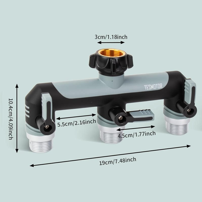 Tesmotor 3 utas vízcsap elosztó 3/4 col golyóscsappal vízáramlás szabályozáshoz - 3-way T-distributor/Grey